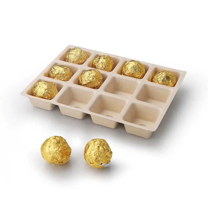 Customized Molded Pulp Eco Friendly Biodegradable Sugarcane Bagasse Chocolate Box Compostable Packaging