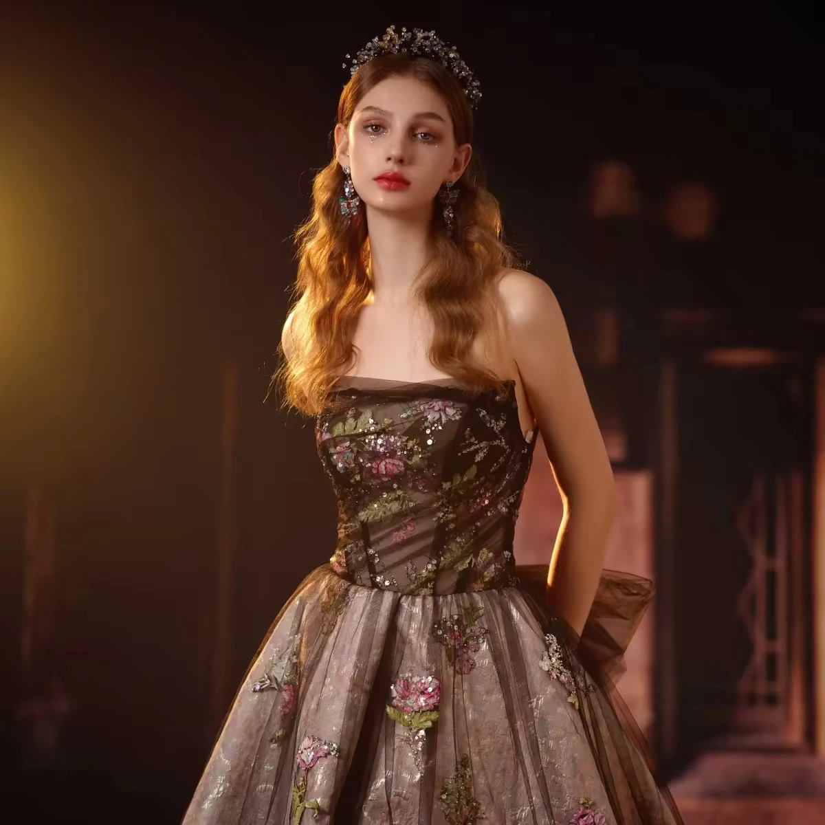 Новое вечернее платье принцессы с цветочным узором кружево и тюль блестящее бальное на день рождения красивый бант для девочек 16 + 15