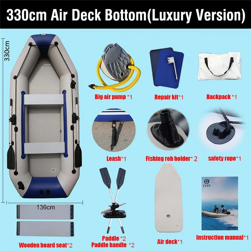 Solarmarine 5 Person 330 CM Folding PVC Inflatable Kayak Fishing Boat Safety Raft