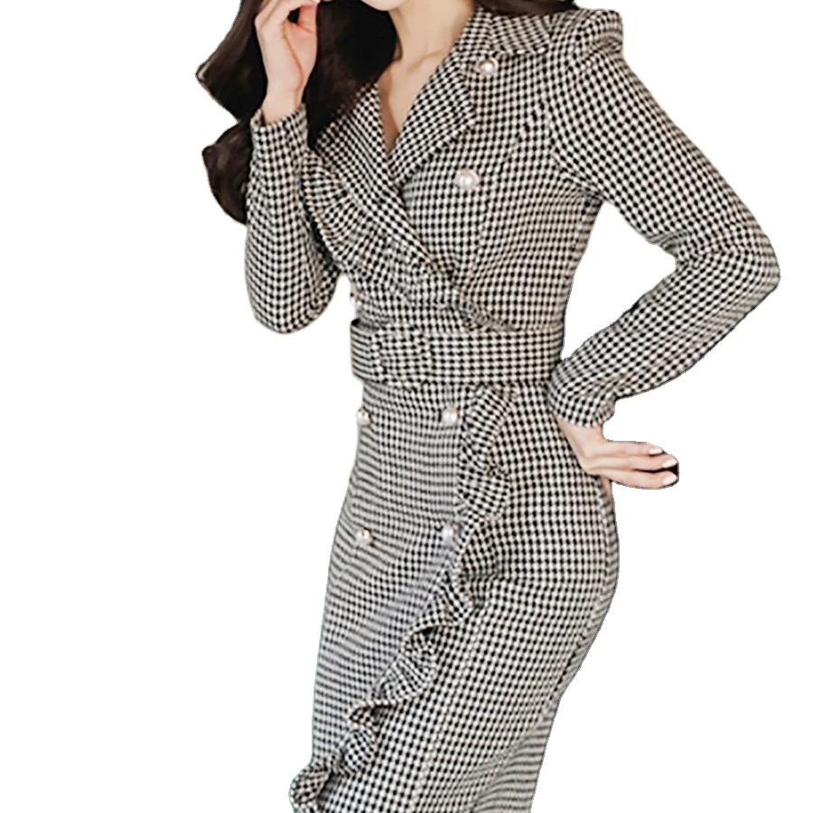 Европейские и американские темпераментные Деловые женские деловые платья миди с поясом для женщин