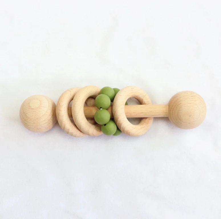 Heybabee Organic Wood Montessori Styled Baby Rattle Grasping Teething Toy For Toddlers Natural Toys