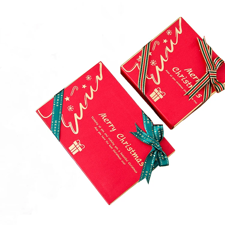 Custom logo rigid cardboard Christmas candy gift box printing red paper box