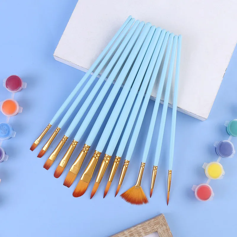 Wholesale Artist Nylon Wooden Handle Watercolor Pens For Art Painting 12-Piece Brush Set