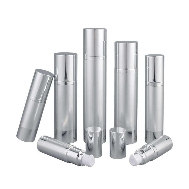 Luxury silver 10ml 15ml 20ml 30ml 50ml 80ml 100ml 120ml aluminum cosmetic skincare packaging lotion pump airless bottle