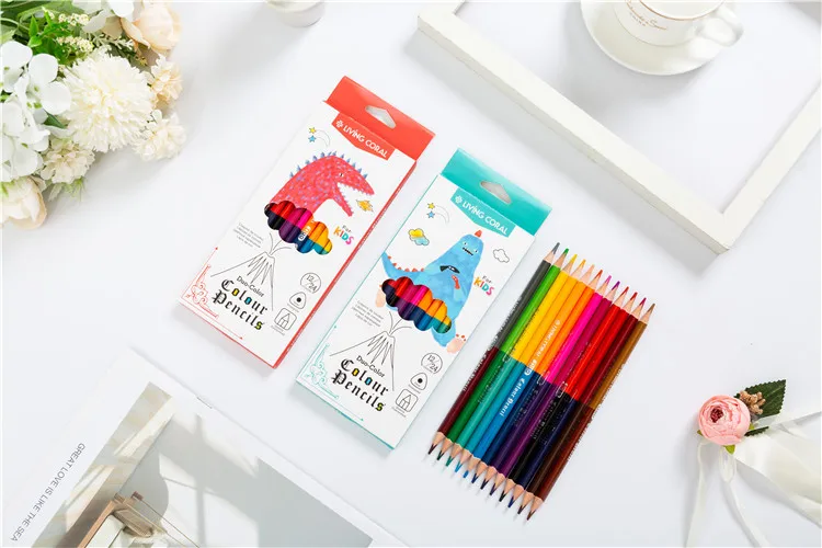 12 double-headed 24-color high-grade triangular rod colored pencils easy to color art colored pencils