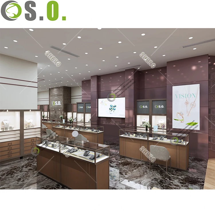 Latest design jewellery shop interior decoration with custom jewelry showcase