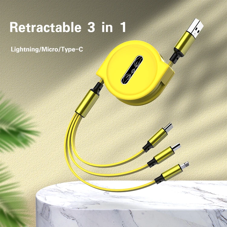 Micro usb charger cable retractable charger 3 in 1 usb data cables 2.4a fast charging cable