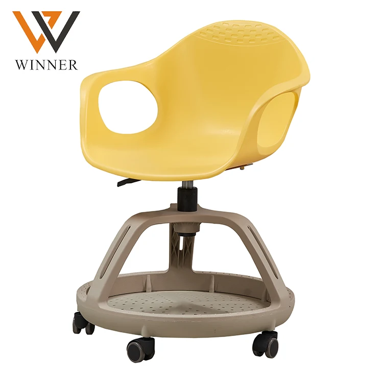 modern style simple movable arm chairs office furniture plastic training chair with wheels