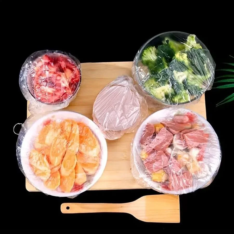Cheap 100Pcs Colorful Disposable Food Cover Elastic Plastic Wrap Food Grade Fresh-keepin Thickened Disposable Bowl Cover