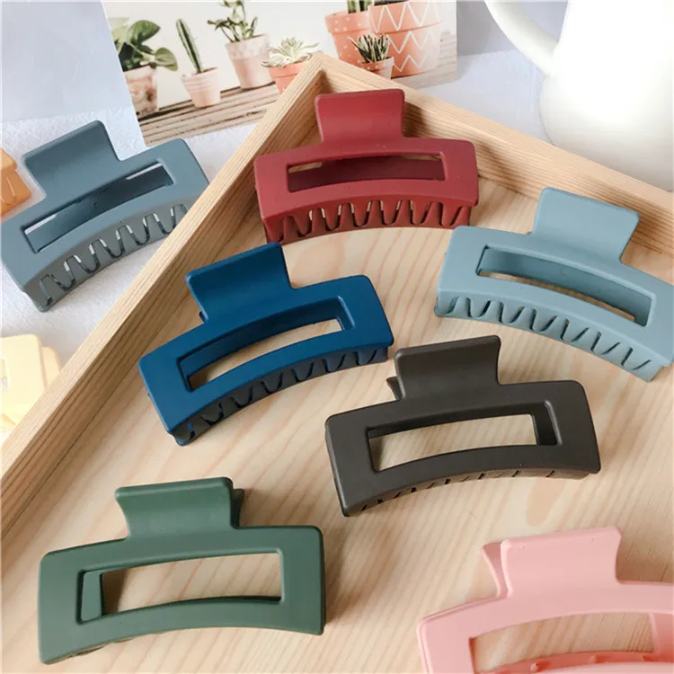 
2021 Hair Accessories Large Acrylic Square Clips Pure Color Matte Rectangle Hair Clutcher Claw Clip 