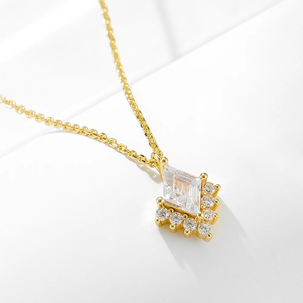 Peishang Fashion 18K Gold Plated Custom Gold Vermeil 925 Sterling Silver Cubic Zirconia Rhombus Necklace Women Jewelry