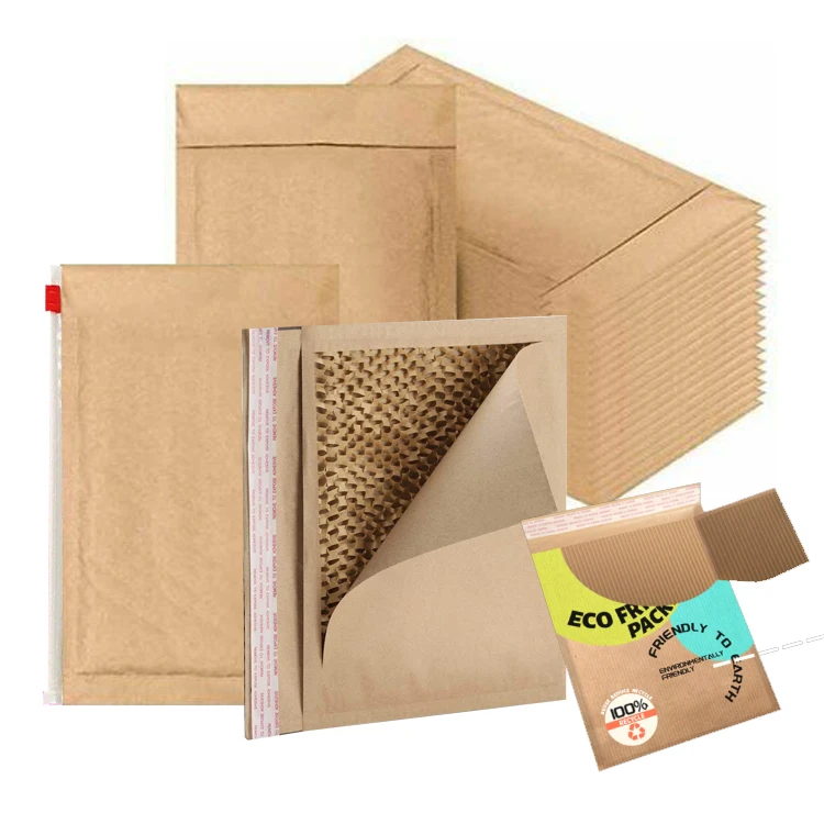 wholesale Custom label a4 Honeycomb Cushion Protect biodegradable package mailer kraft paper padded bubble envelops mailing bag