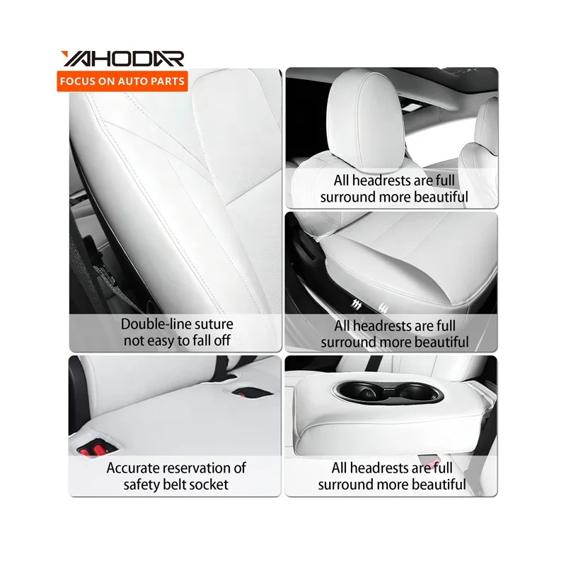 Car Seats Covers Sets Waterproof PU Nappa Leather Seat Covers White For Tesla Model 3 Model Y Seat Cushions Cover Full Set