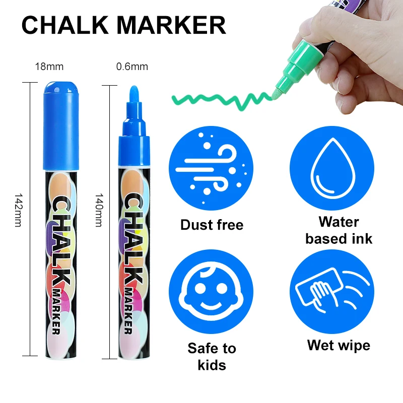 Erasable Highlighter Pen Set 6mm Liquid Chalk Fluorescent Marker LED Window Glassboard Pens
