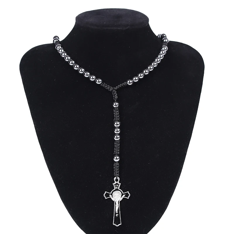 Wholesale Cross Catholic Rosary Hematite black rosary tasbeeh Muslim Islamic rosary beads jesus necklace Fashion jewelry