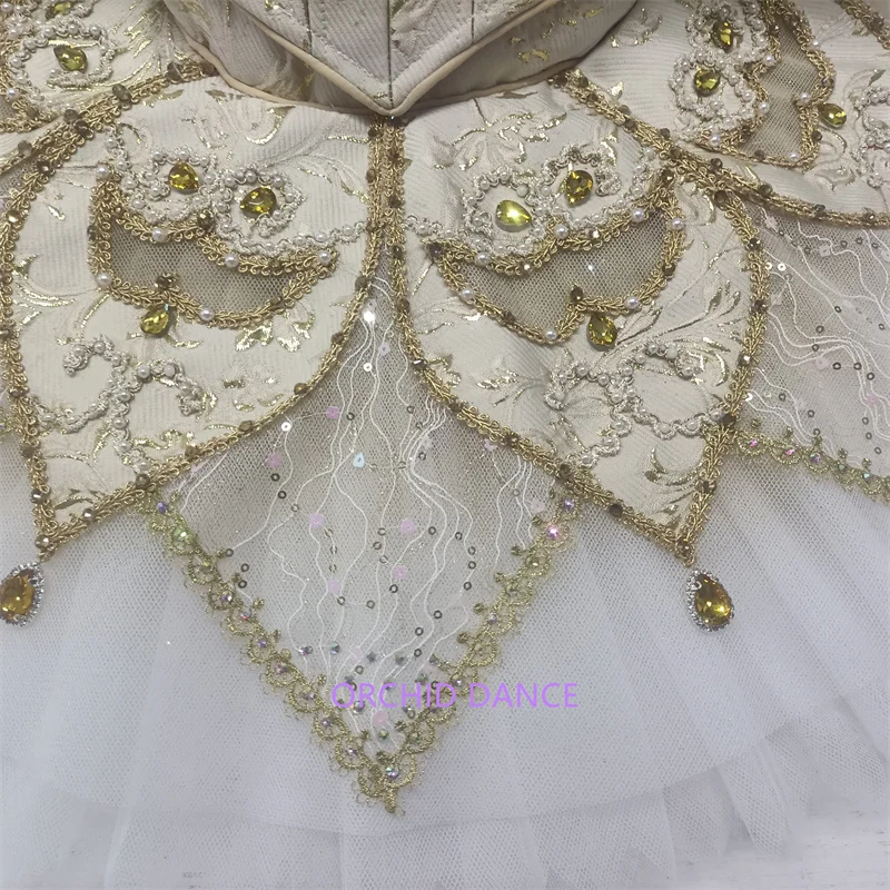 Professional 2 pieces 12 Layers White Gold Platter Tutu Girls Classical Pancake Tutu Ballerina Costume YAGP Nutcracker Tutus