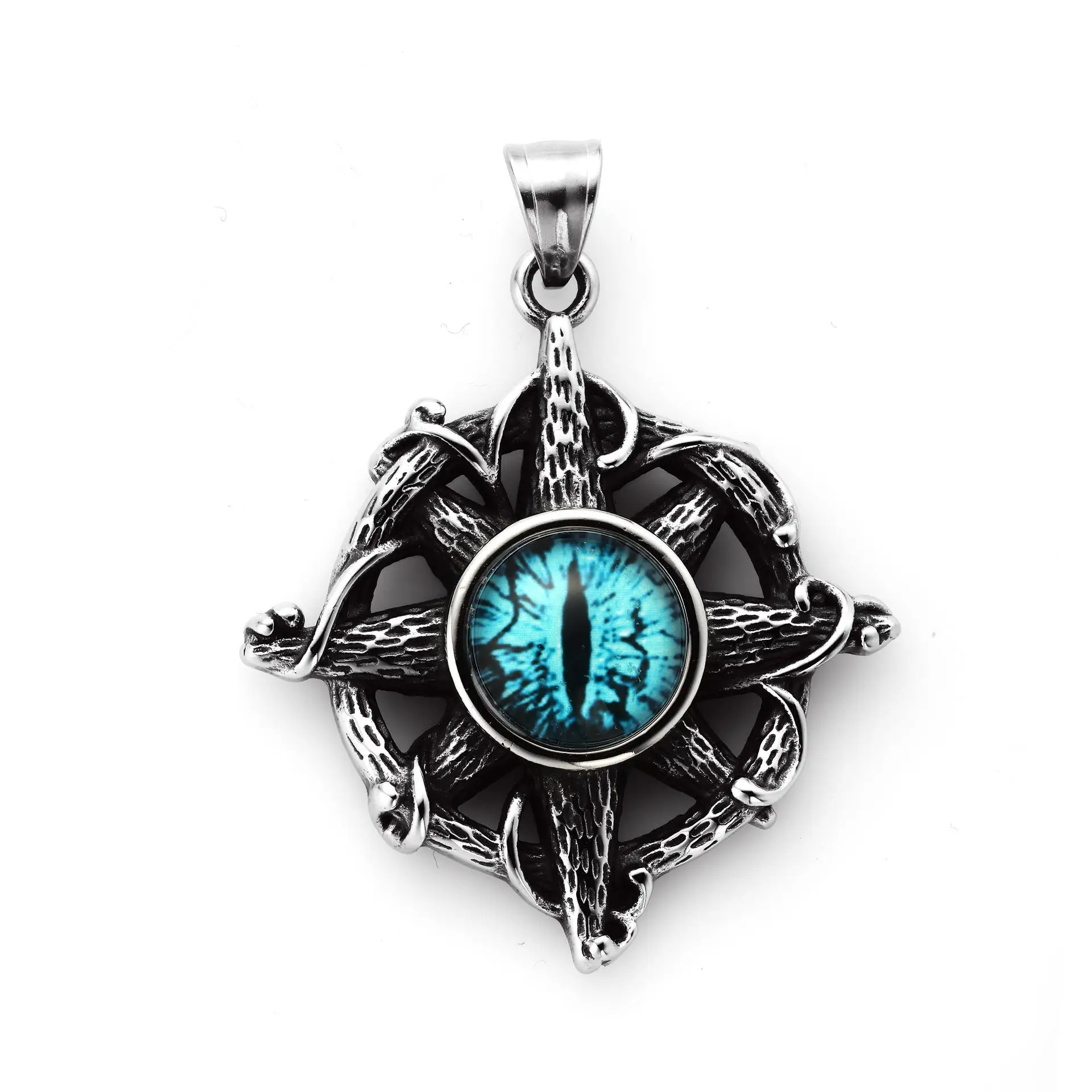 Retro Vkng Vintage Silver Turkey Style Stainless Steel Blue Purple All Seeing Eyes Dragon Eyes Necklaces