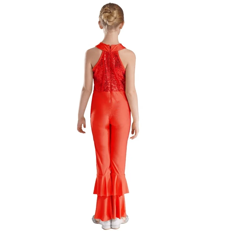 6-14 Latin Performance Wear Dancewear Sleeveless Sequins Style Dance Leotards Jumpsuit Kids Girls Children Sequin Dance Costume