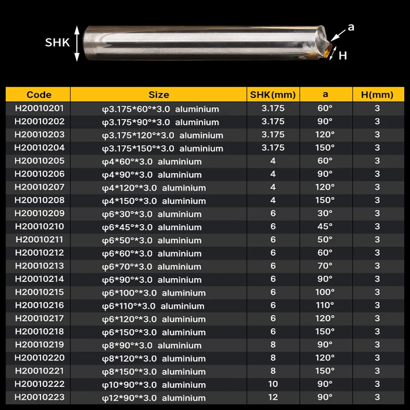 High Quality MCD Diamond endmill chamfering cutter silver copper aluminum acrylic milling cutter for metal H20010201