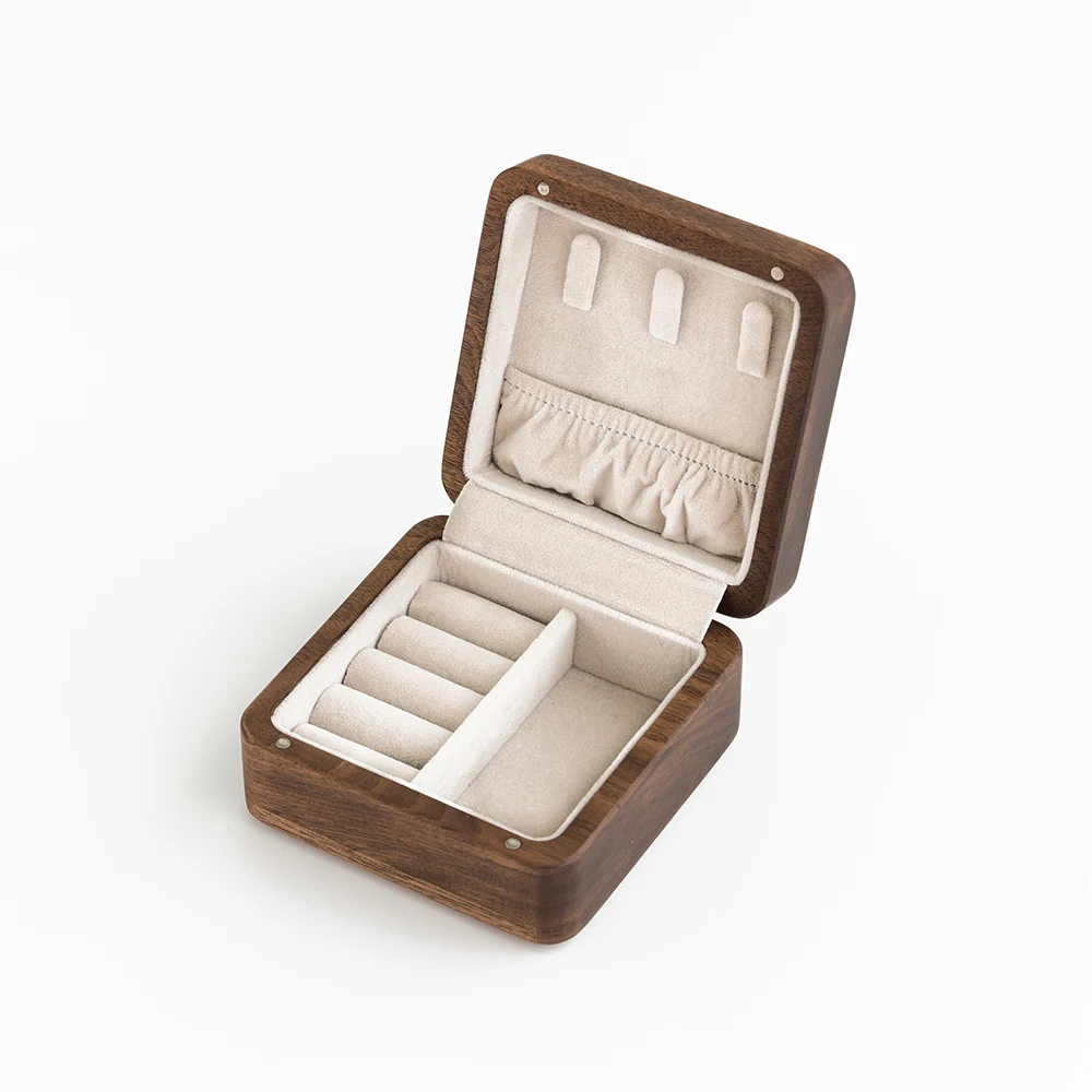 Wholesale Small Black Walnut Wood Travel Organizer Storage Box Jewelry Box for Earrings Necklace Ring
