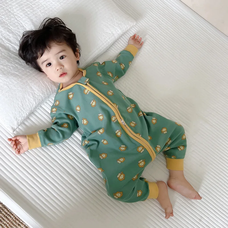 Baby sleeping bag spring and autumn baby boneless anti-kick quilt cotton split legs winter boys and girls four seasons jumpsuit