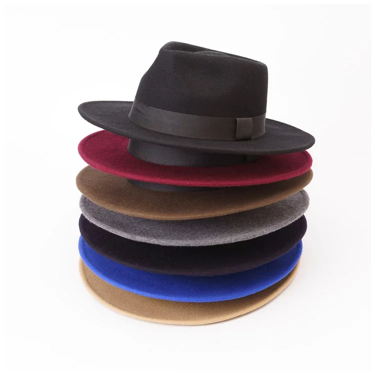 High Quality Male Wool Ribbon Wide Brim Custom Logo Mens Fedora Hats for Adults