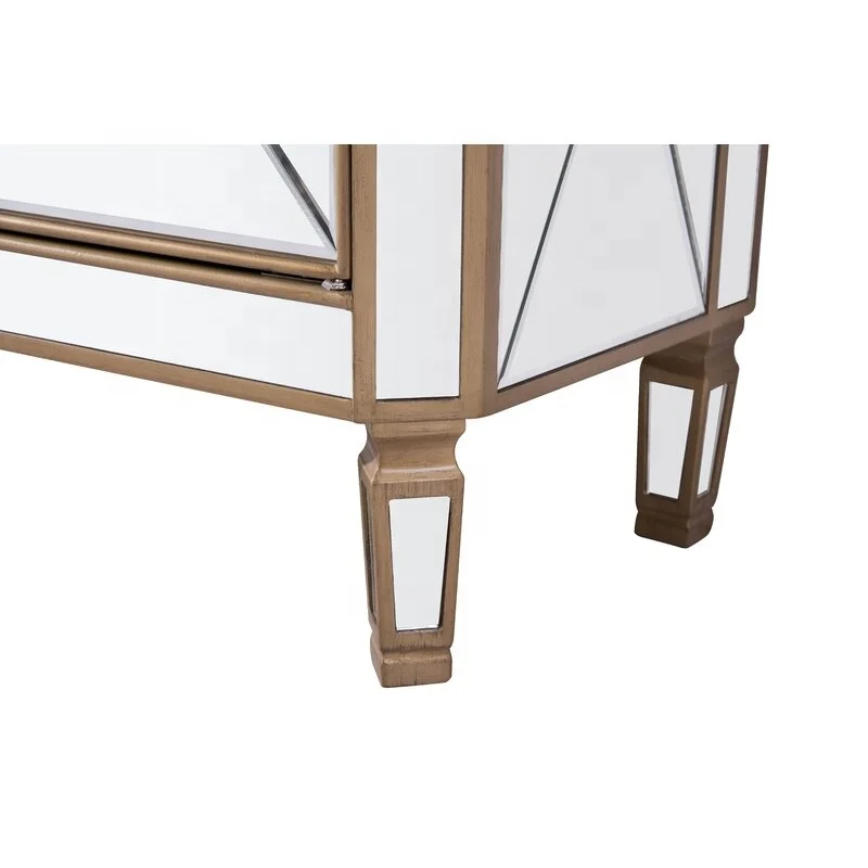 Mirrored Cabinet Mirrored Dresser Accent Chest Cabinet Large Nightstand with 1 Drawer and 2 Doors OEM manufacture