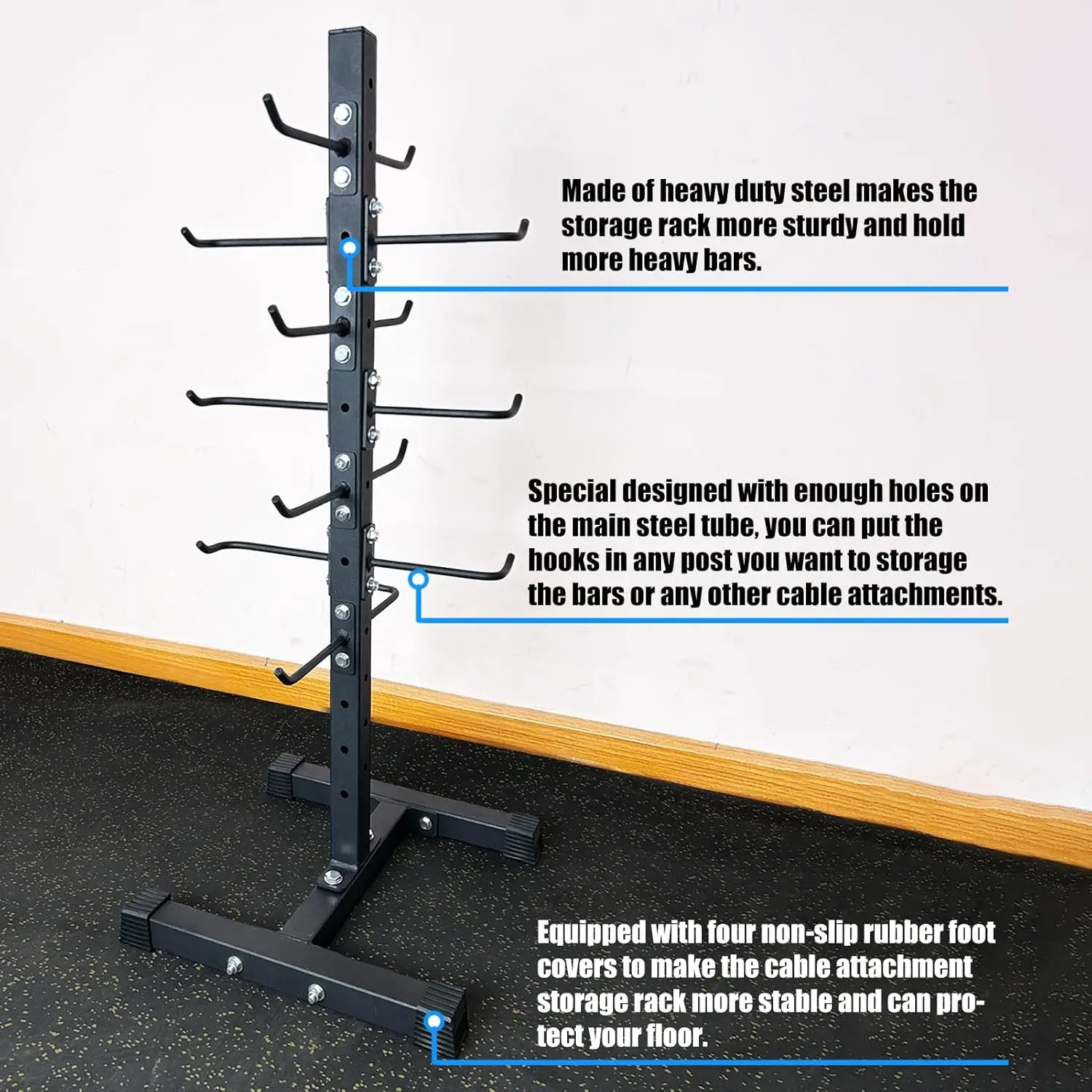 Heavy Duty Steel Gym Storage Cable Attachment Rack Lat Bar Organizer for Different Cable Handles
