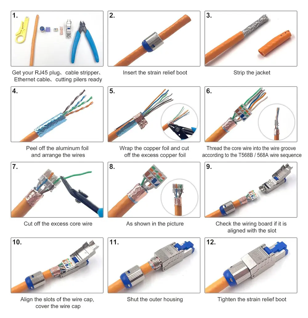 Tool-free Alloy Shielded Ethernet Network Field Termination Ftp Cat7 Toolless Rj45 Connector Modular Plug