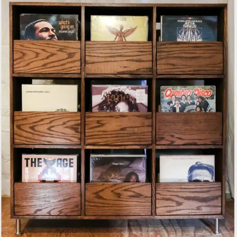 Custom Retro Wooden Record Player Table Vinyl Record Storage Cabinet for Living Room Bedroom