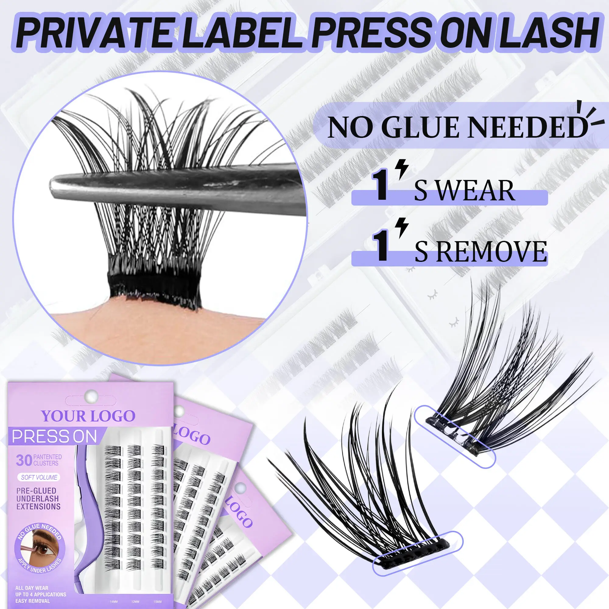 vegan bonding reusable pre glued cluster lash private label lasting 5-7 days press on lash waterproof self adhesive diy lash