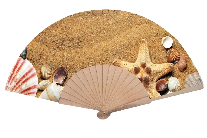 BSBH New Arrival  23cm Custom Printed Spanish Wood Bamboo Hand Fan For Colorful Beach Rave Wedding Party Folding Hand Held Fans