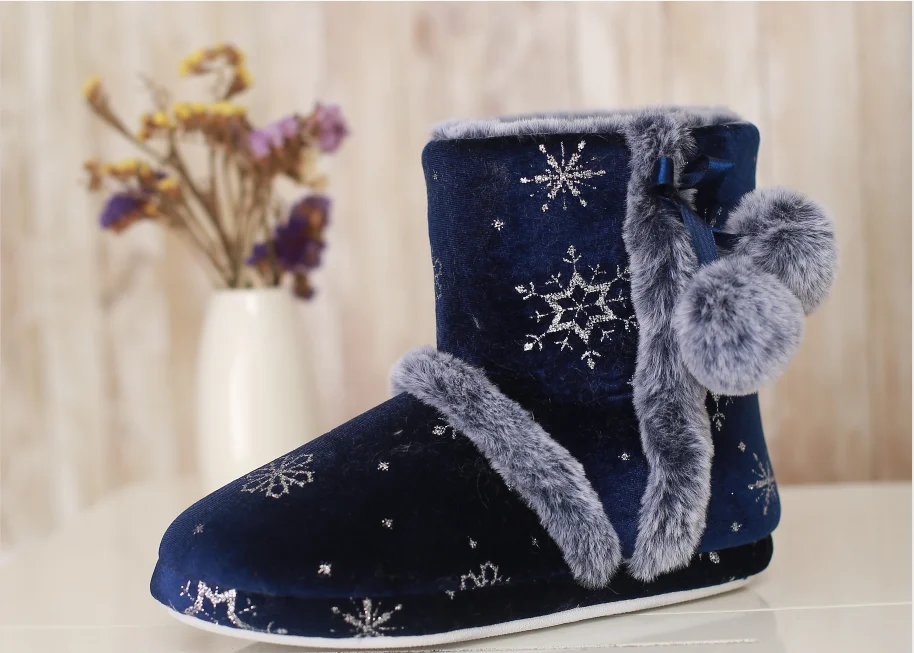 Ladies indoor faux fur slippers house shoes luxury women winter boots
