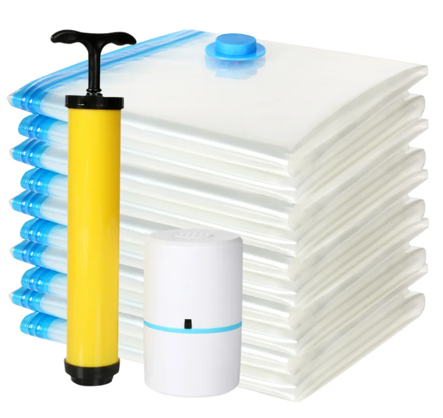 Amazon hot sale Valve For Travel Clothes Vacuum sealing  Bag Set Space Saver Vacuum Storage Bags With Pump set