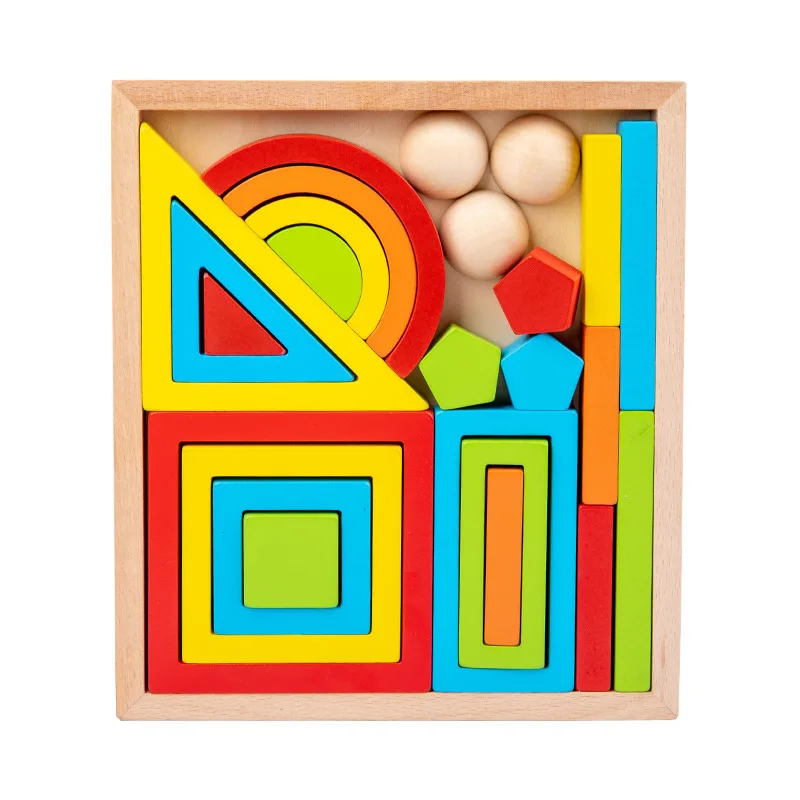 Kids wooden Montessori fidget toys Building blocks toddler art geometric creative jigsaw rainbow Rainbow Nesting Stacking toys
