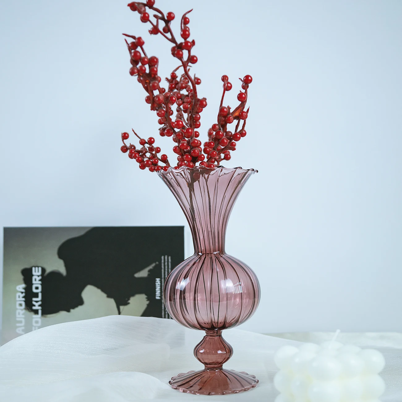 Factory Outlet Elegant Long Neck Purple Crystal Glass Vase For Living Room Decor (1600576647525)