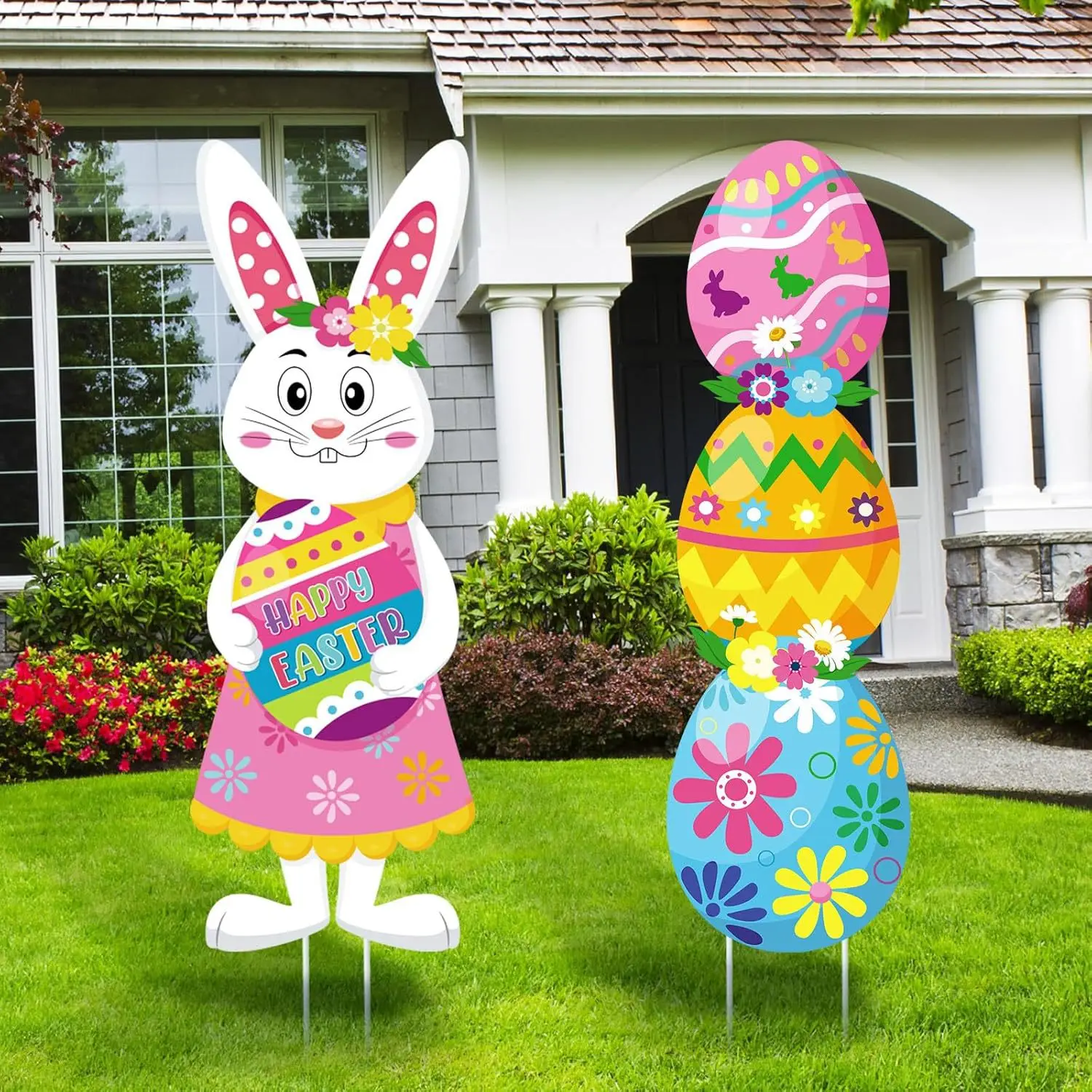 Easy to Set up Outdoor Party Decorations Easter Yard Signs Colorful Bunny Happy Easter Eggs theme Decorations