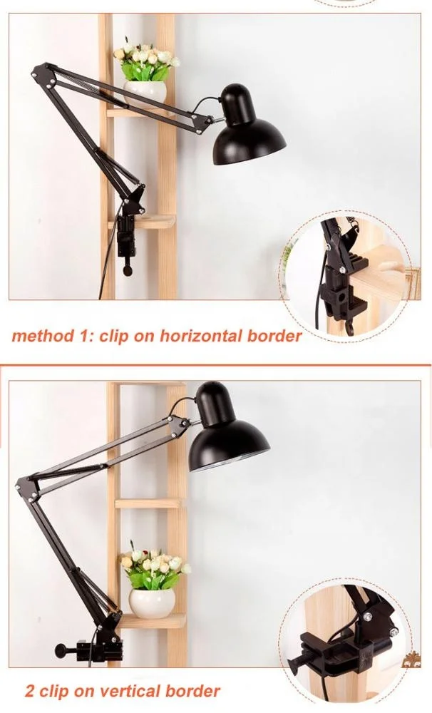 
metal flexible arm desk lamp E27 office adjustable clip table lamp 