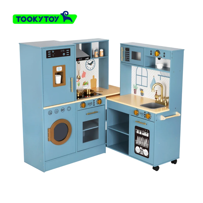 Blue dinner night kitchen set Dishwasher and oven pretend play set role play scene toy large for kids