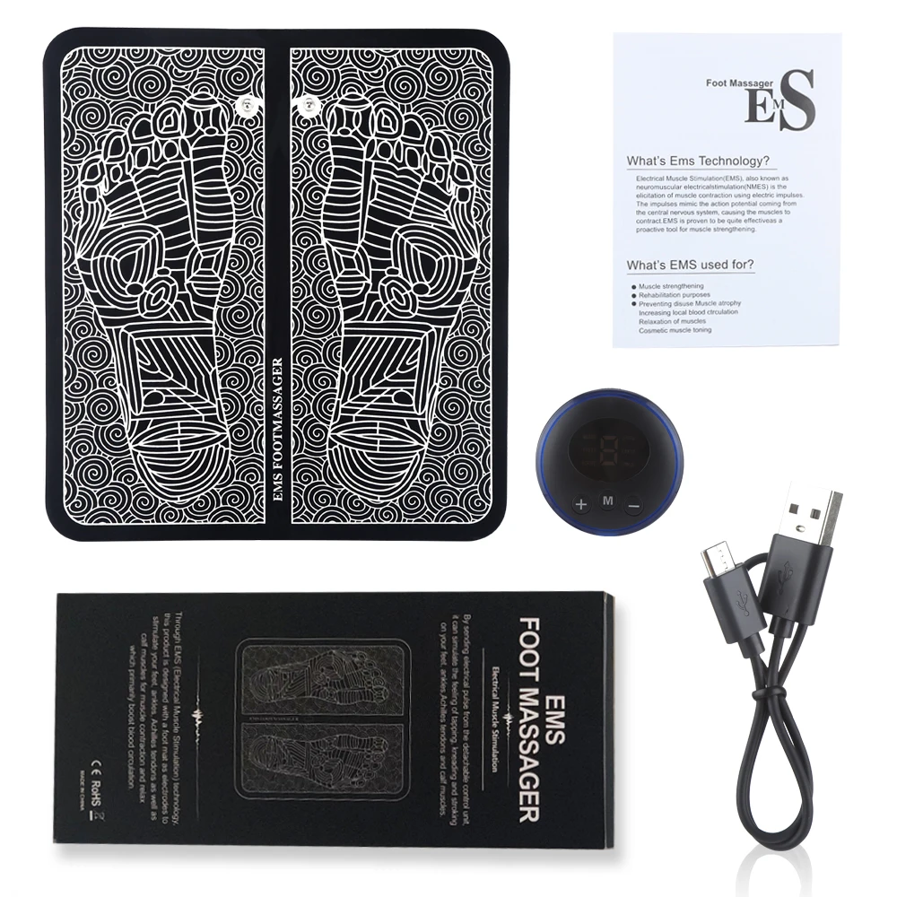 Foldable Intelligent Tens Stimulator massage Pad Feet Leg Vibrator Mat Ems Foot Massager With 8 mode and 19 gears