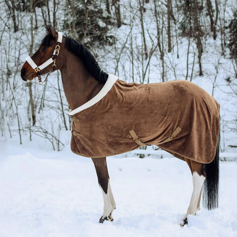 Wholesale Equine Fleece Rug With Fur Collar Durable Horse Blanket Custom Winter Warm Rugs for Horse Equestrian Equipment
