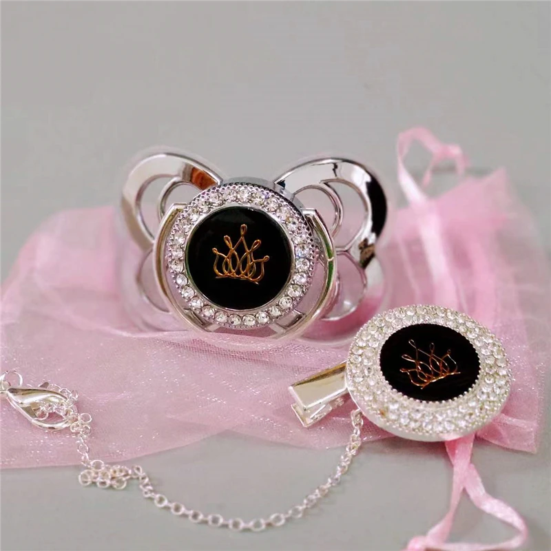 Dollbling Silver Plated Italy Designer Crown Silicone Nipple Pacifier for New Born Baby
