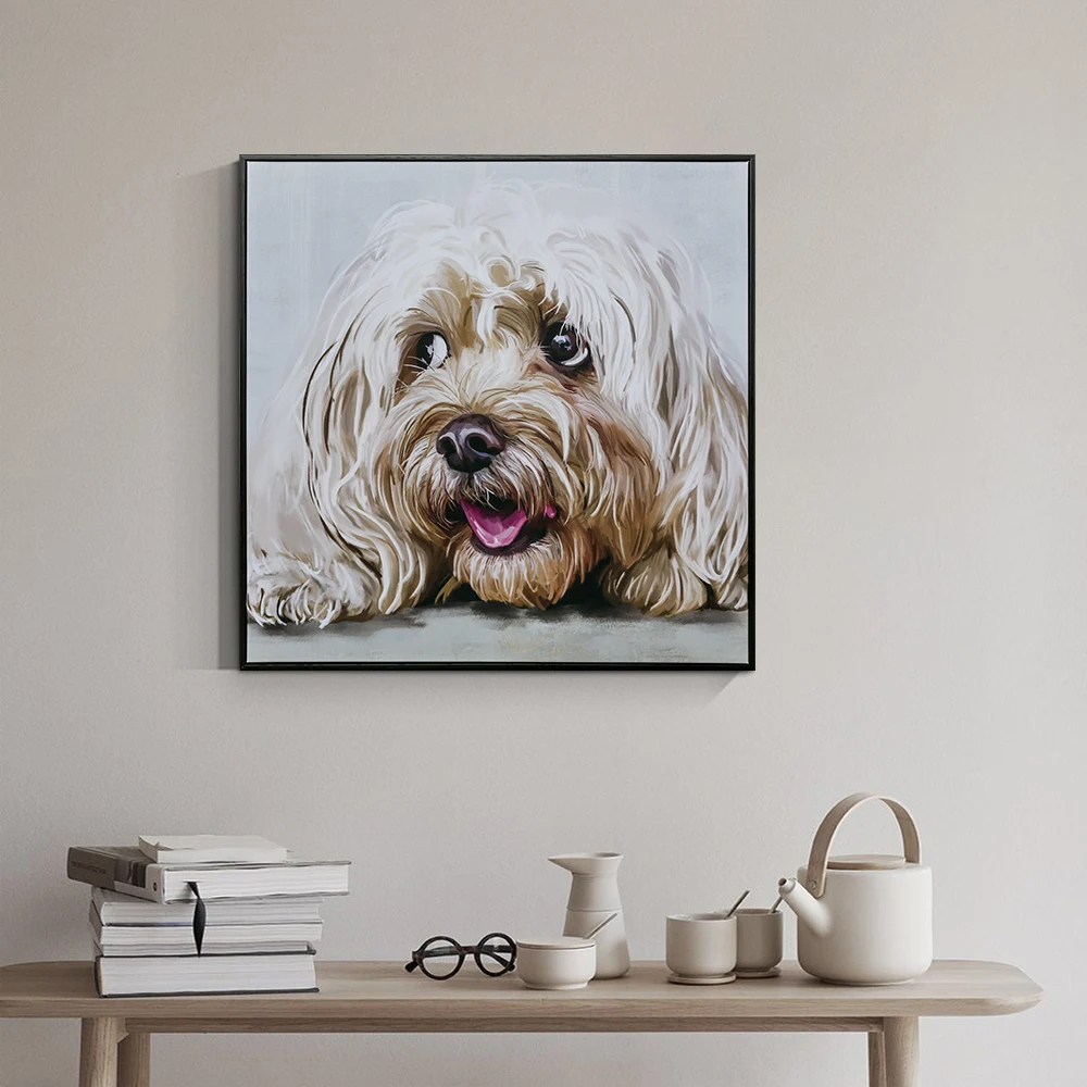 Black Floating Framed Canvas Animal Print Art Dog Designs with Oil Hand painting Living Room Picture