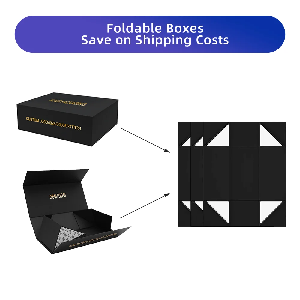 Matte Cardboard Folding Magnetic Lid Paper Boxes White Luxury Rigid Large Magnet Packaging Black Magnetic Gift Box