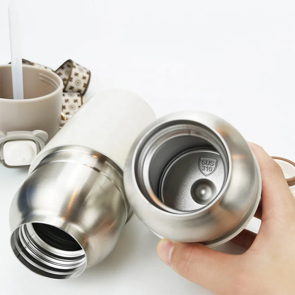 Factory Wholesale Cute 316 Stainless Steel Thermal Insulation Children Thermos Kid Travel Water Bottle with Two Lid&Rope