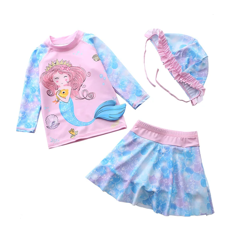 OEM Manufacturer cute bikini sweet kids sublimation print swimwear Summer Bathing suits Baby Girl Long Sleeve Rash Bathing Suit