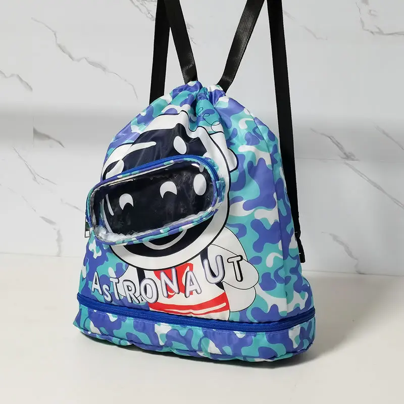 Cartoon Print Kids Wet Dry Separation Swimming Drawstring Backpack Bag Waterproof Beach Pool Sport Backpack