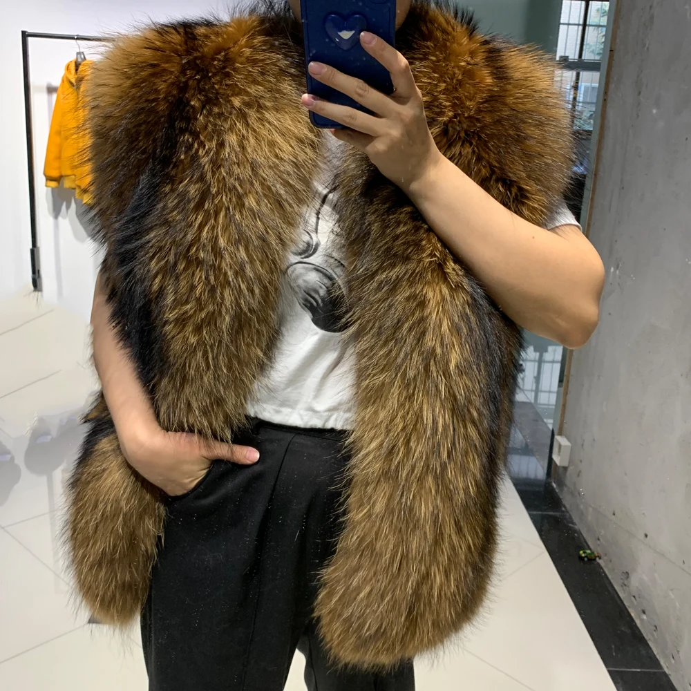 High quality warm winter fur scarf natural real fur shawls raccoon fur scarf ladies