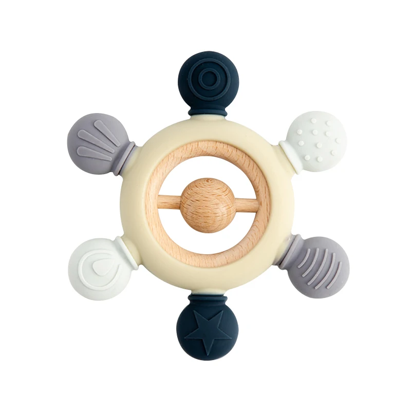 OEM ODM Manufacturer Wooden Ring Chewable  Rubber Teething Rod Toy Silicone Baby Teethers