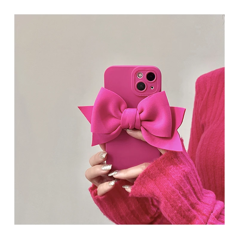 Fluorescence Matte 3D Cute Bowknot Soft Silicone Phone Cases For iPhone 14 13 Pro Max 12 11 XR 7 8 Plus Camera Protective Cover